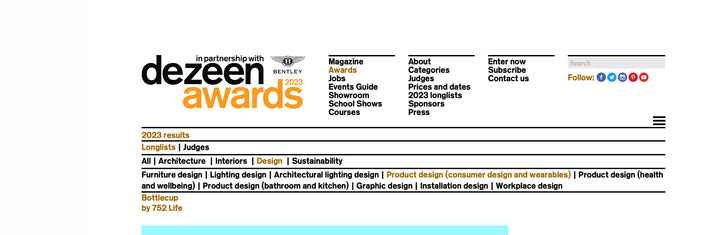 Bottlecup x Dezeen Awards 2023 - Short List for Product Design